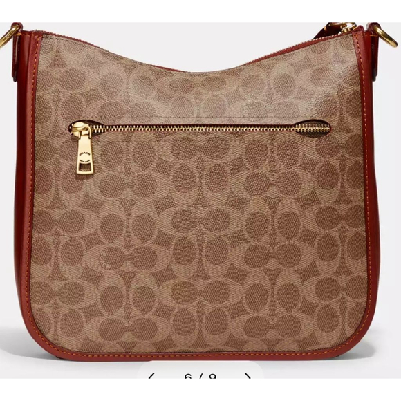 Women's Coach Signature Shoulder Bag Brown/Red One Size - Picture 3 of 14